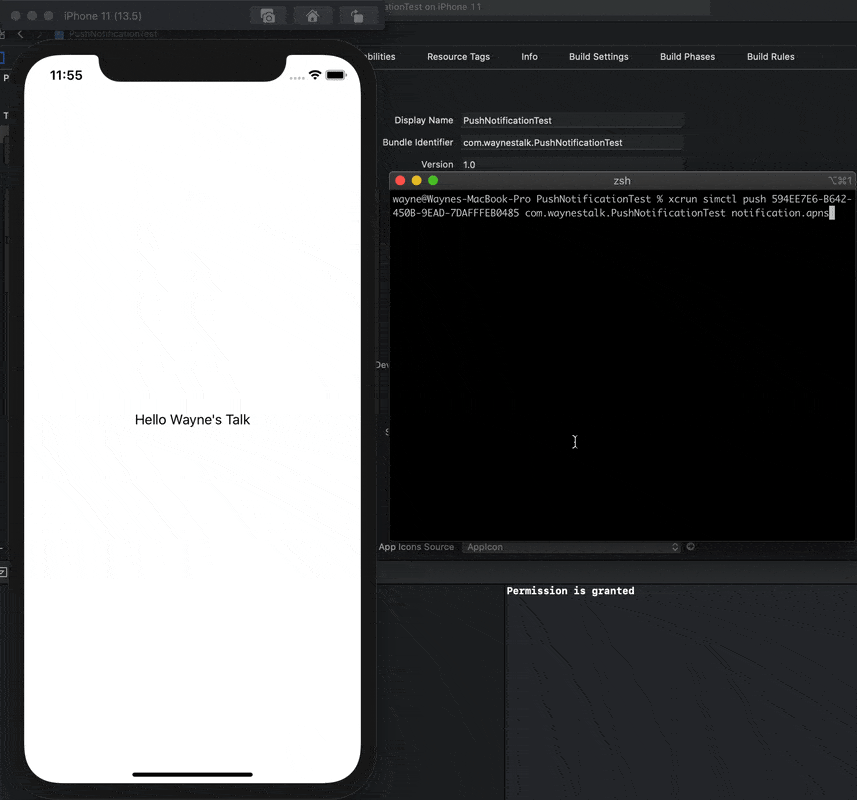 Send push notification with simctl